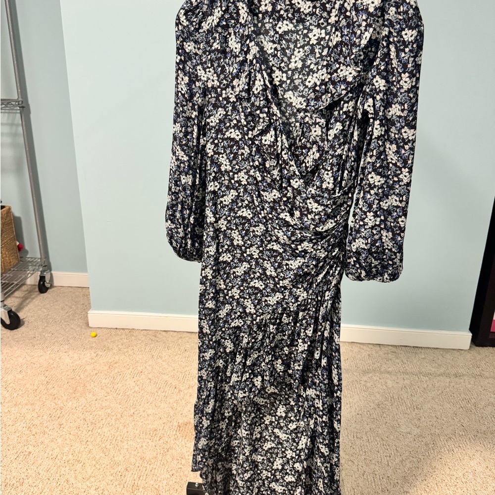 Chelsea & Violet Black and White High Low Ruffle Dress with Bishop Sleeves